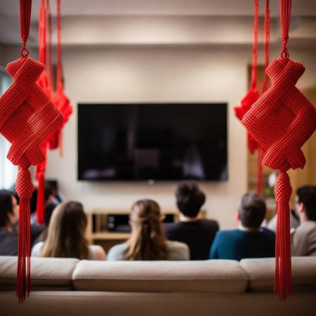 电视机背景中国结，传统之美映入眼帘