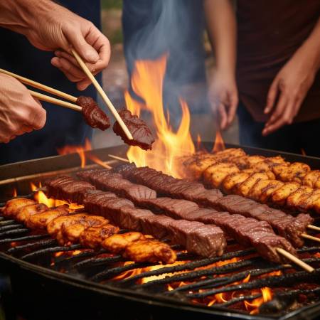 烤肉小技巧:筷子试熟透