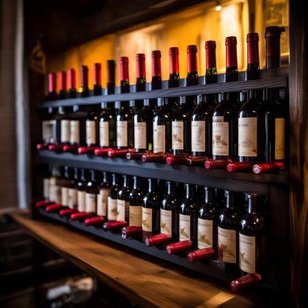 红酒摆放要点:横放标签外,整齐