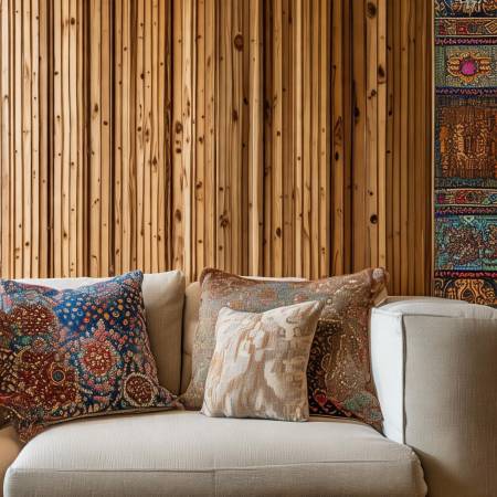 沙发墙材质:木板/壁纸,温馨个