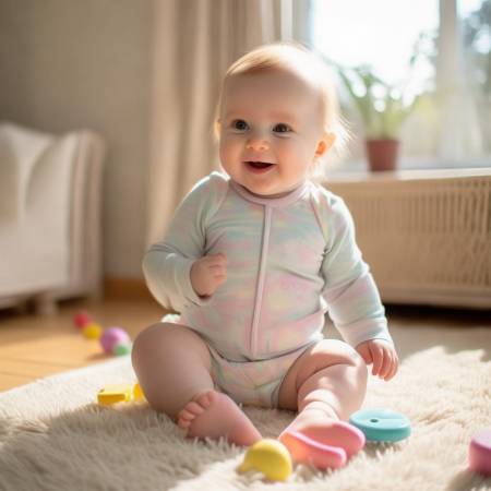 宝宝穿着:室内薄衣或纸尿裤