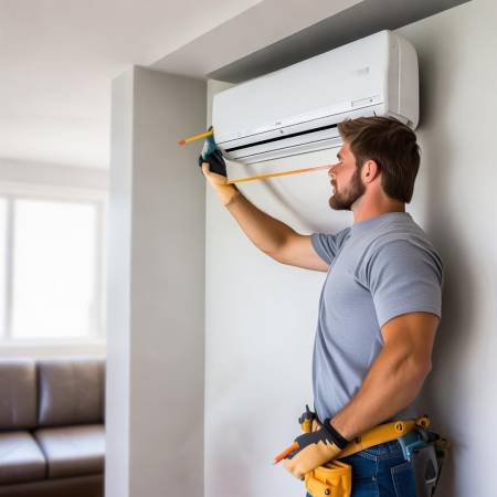 安装室内机,找准位置,小心打孔