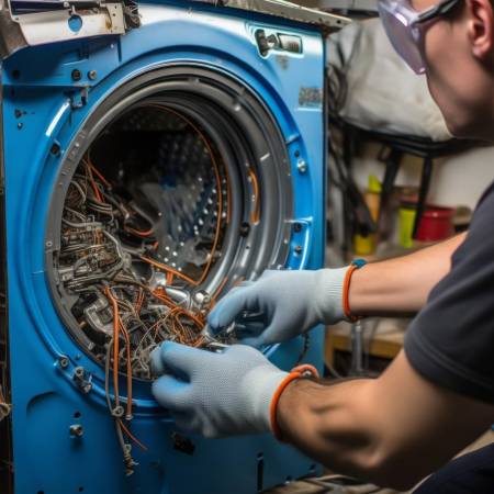 拆解洗衣机,小心皮肤。