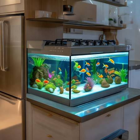 集成灶与迷你鱼缸新组合