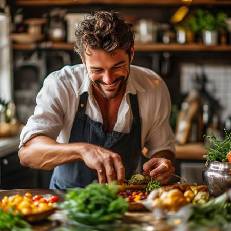 明星金圣圭，用心烹饪美食