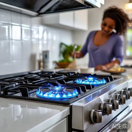 燃气灶圆盘火力全开，高效烹饪新体验