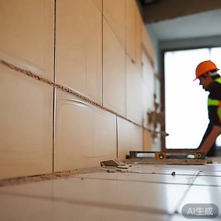 铺设瓷砖,检查平整