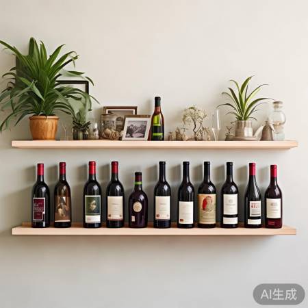 简约时尚置物架配红酒与装饰